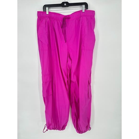 Anthropologie XL Daily Practice Base Jump Parachute Cargo Pants in Disco Magenta - Picture 2 of 14
